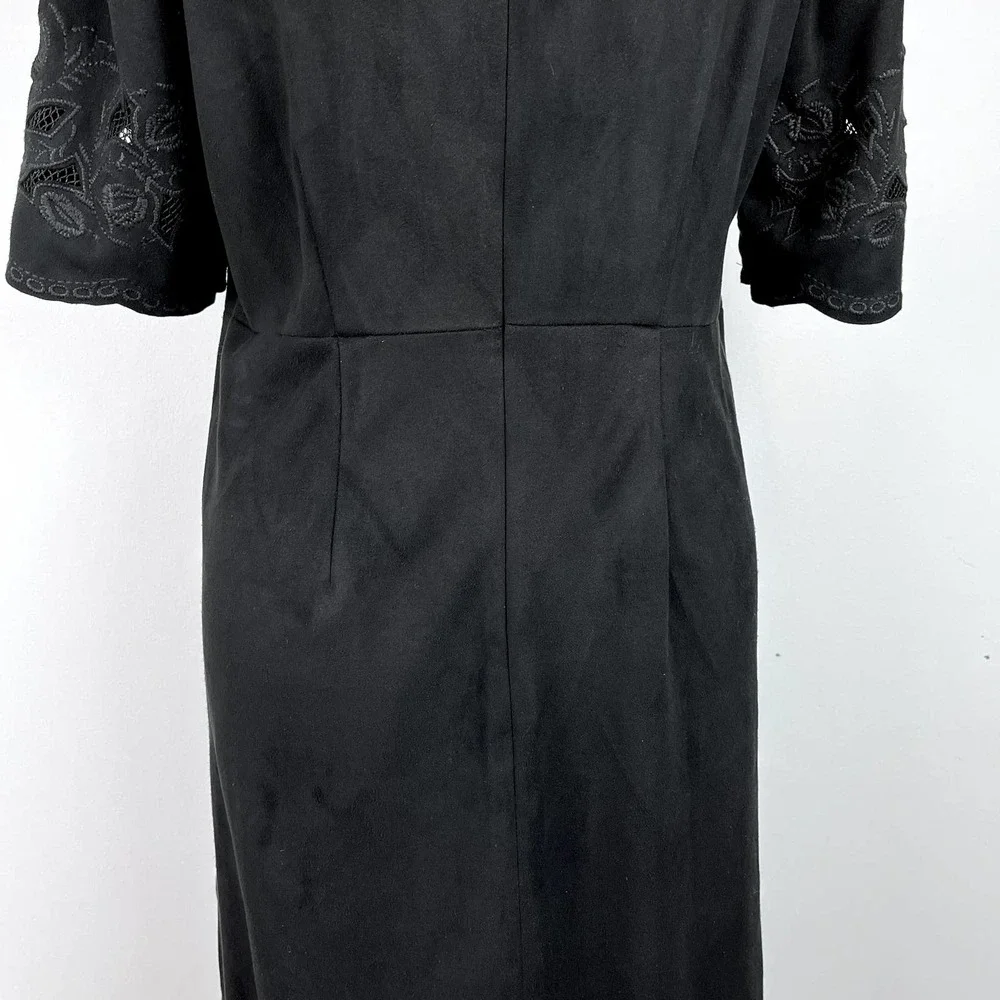 Bar III Black Embroidered Faux Suede Mini Shift Dress Size Large - Picture 10 of 13